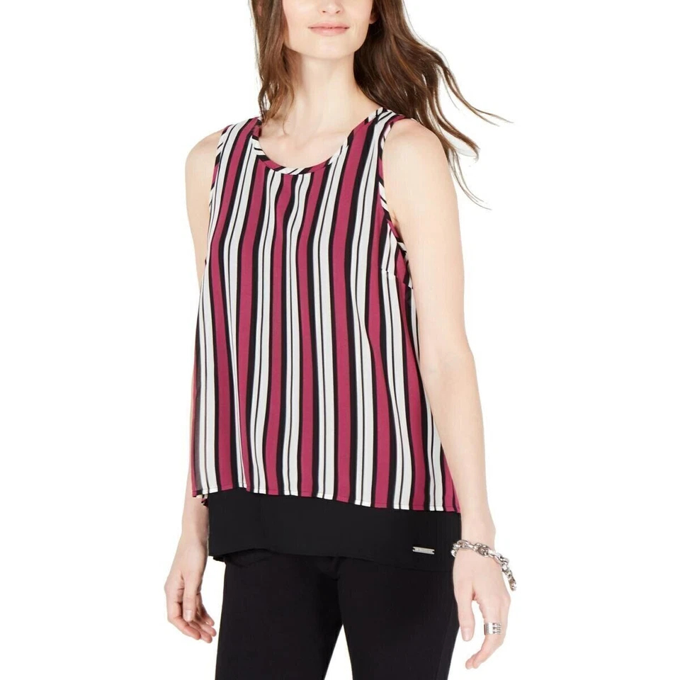 Michael Kors Top Split-back Striped Tank Stripes Purple Black Sz S 355