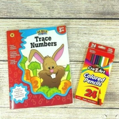 Trace Numbers Workbook & 24 Colored Pencils Set Learn Numbers Home Teaching Gift - Image 1 of 4