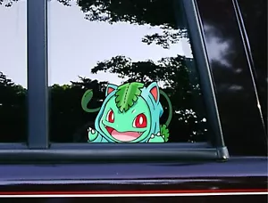 Bulbasaur w/ Hoodie Peek Peeker Peeking Window Car Decals Anime Pokemon Stickers - Foto 1 di 4