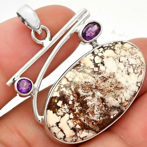 Natural Wild Horse Jasper & Amethyst 925 Sterling Silver Pendant Jewelry P-1286 - Picture 1 of 5
