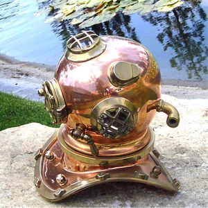 Vintage Solid Copper & Brass Scuba Marine Diving Helmet Display - Picture 1 of 7
