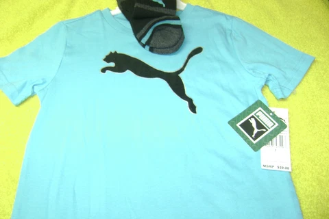 Carolina Panthers Training  Shirt with socks BOY / GIRL Size 7 NEW PUMA $20 NICE Cover