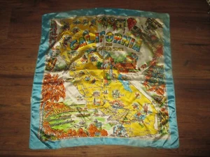 Vintage SOUVENIR Of CALIFORNIA LANDMARKS MAP Satin SCARF - 1960's - Picture 1 of 3