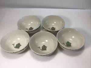 Set 5 Thomson Pottery China Birdhouse Heart & Vine Border 6” Bowls - Picture 1 of 10