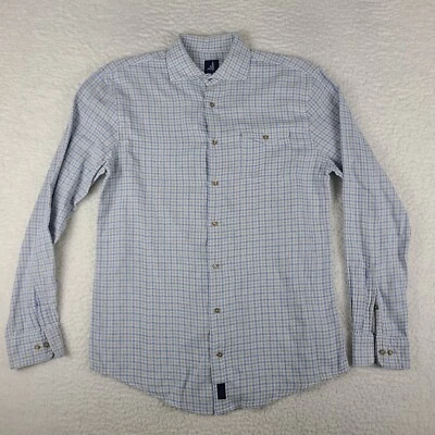Camisa de franela Johnnie-O para hombre mediana azul gris a cuadros algodón abotonada Foto 1 de 4