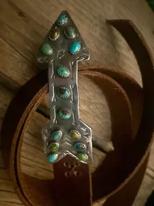 Pfeil Gürtelschnalle Sterling Silber Valentinstag 14 alte Türkis Steine mit Herz RRL - Bild 1 von 8