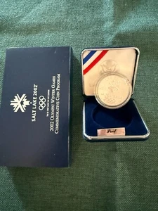 2002 SALT LAKE OLYMPC SILVER PROOF WINTER COMMEMORATIVE $1 COIN W/ BOX NO COA - Picture 1 of 2