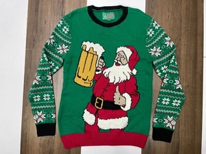Ugly Christmas Sweater Womens M Green Knit Pullover Santa Beer Snowflake - Picture 1 of 11