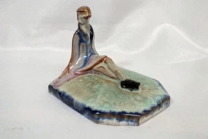 Vtg Ramses Modernist Art Deco Blue Pottery Figural Woman Lid Only - Picture 1 of 5
