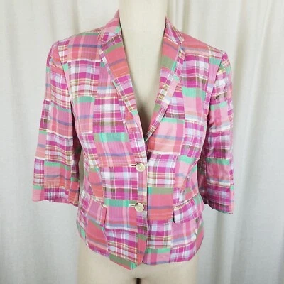 Chaqueta Blazer Lord & Taylor Patchwork Madras a Cuadros Mujer Mangas 2 3/4 Rosa Foto 1 de 4