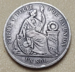 Dólar de plata PERÚ 1868/58 YB 1 sol KM# 196,1 talla S. moneda americana tipo I obv - Imagen 1 de 2
