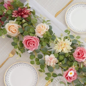 2 Pack Pink Flower Garland, 6.07FT Silk Artificial Flowers, Eucalyptus Garlan... - Foto 1 di 9