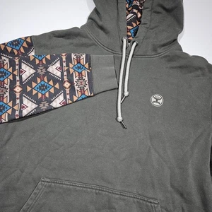 Hooey Aztec Sleeve Hoodie Herren Medium Olivgrün Southwest Pullover Känguru - Bild 1 von 9