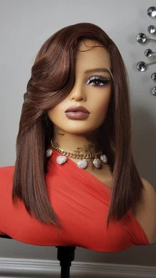 New Ginger Brown Straight Bob Side Bangs Style Lace Front Wig Women Fashion Hair - Image 1 of 4