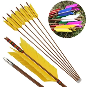 Archery Bamboo Arrows 4 Feather Flu Flu Traditional Longbow Recurve Bow Hunting - Picture 1 of 42