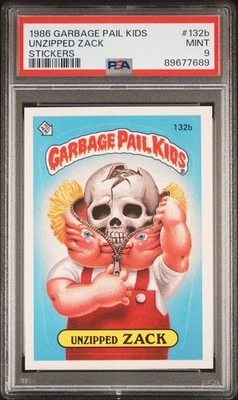 PSA 9 MINT #132b UNZIPPED ZACK 1986 Topps 4th Series Garbage Pail Kids Stickers  - Image 1 of 2