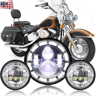 7 inch LED Headlight+4.5" Fog Light For Harley Davidson Heritage Softail Classic Foto 1 de 4