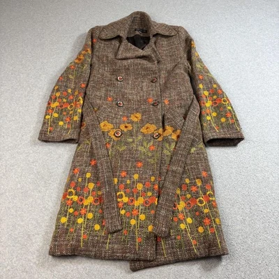 Cottonade Париж пальто женщин 38 твид двубортный цветочная вышивка Twee богемное - Изображение 1 из 4