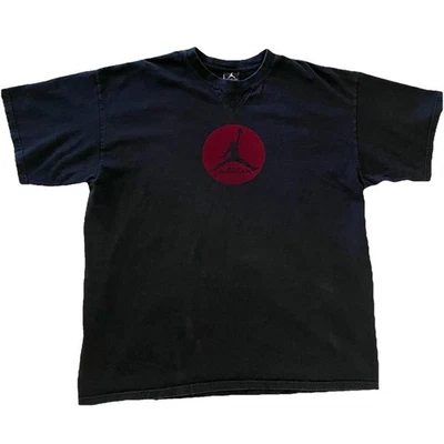 Vintage 90s Nike Air Jordan T Shirt Sz XL Black Red Puffy Logo NBA Basketball - Image 1 of 4
