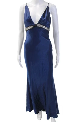 Vestido de noche Vera Wang para mujer con correa de espagueti con joyas negro medianoche talla 2 Foto 1 de 4