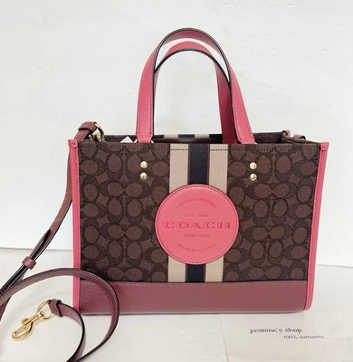 NEW COACH Dempsey Carryall Signature Jacquard & Stripe Strawberry Haze 4113 $378 - Image 1 of 4