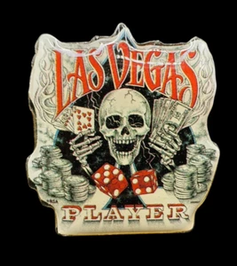 Vintage Las Vegas Player Hat Lapel Pin Skeleton Skull Dice Cards Metal Enamel 1" - Picture 1 of 5