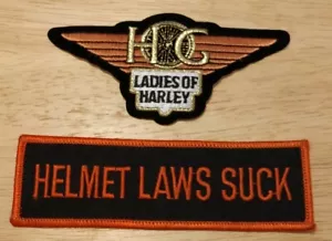 LOTTO PATCH HARLEY DAVIDSON HOG LADIES OF HARLEY & CASCO SUCCK NUOVO - Foto 1 di 5