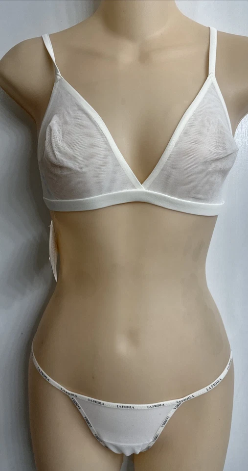 Sutiã e tanga de náilon branco La Perla estampa elástica sexy cidade novo com etiquetas tamanho 34B/XS - Imagem 1 de 4
