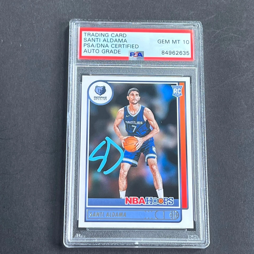 2021-2022 Panini NBA Hoops #207 Santi Aldama Signed Card AUTO Grade 10 PSA Slabb - Image 1 of 2