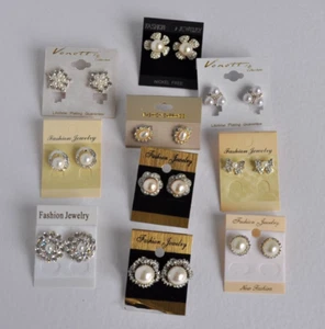 Job lot stud bridal earrings bundle. 10 pairs. Crystal/diamante/pearl. CLEARANCE - Picture 1 of 19