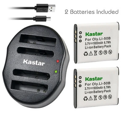 Paquete de 2 baterías + cargador Kastar para Li-50B VW-VBX090 D-Li92 DB-100 LB-050 GB-50A Foto 1 de 4