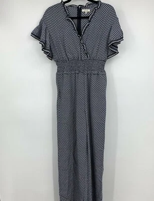 Max Studio XS Jumpsuit Smocked Ruffles Pockets Diamond Boho Peasant NEW - Image 1 of 4