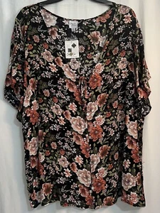 Cozy Casual Women’s Blouse Shirt Floral Print SZ 3XL NWT Lt Weight Rayon - Picture 1 of 7