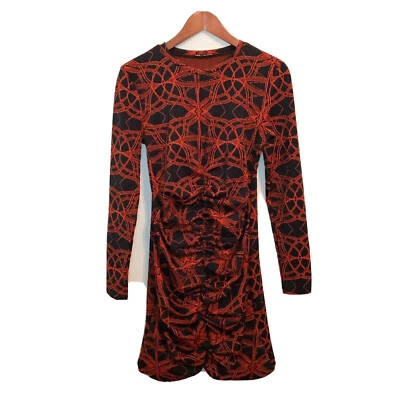 Zara Jacquared Mini Dress Large long sleeve 70s 60s Bodycon Mod - Image 1 of 4