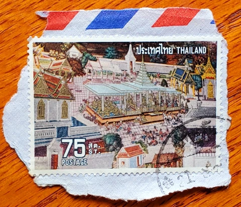 1973 Thailand Ramayana Mural Stamp, Temple of Emerald Buddha Postmarked Cover
