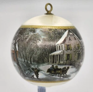 Currier Ives American Homestead Christmas Ornament Satin Thread Ball Horse Sled - Picture 1 of 6