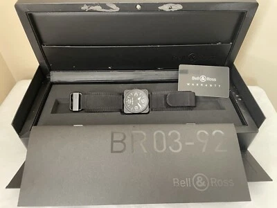 BELL AND ROSS BR03-92 AVIATION FIGHTER PILOT WATCH BLACK STEEL PVD 42MM FULL SET - Image 1 of 4