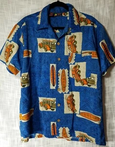 Roundy Bay-Mens Button Up Hawaiian Shirt,SZ Medium - Woody & Surfboard Pattern  - Picture 1 of 4