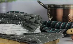 Juego de 10 toallas de cocina gris panel de ventana Sous Chef 100 % algodón blanco agua - Imagen 1 de 4