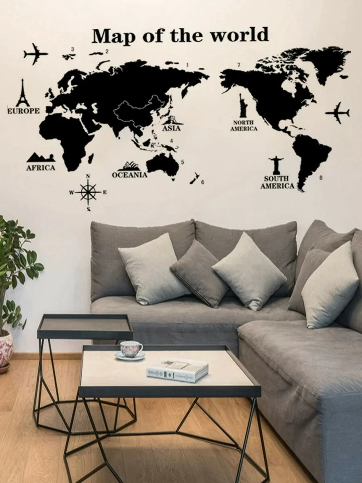 world map wall sticker, educational map, for school, work and personal use - Image 1 of 4
