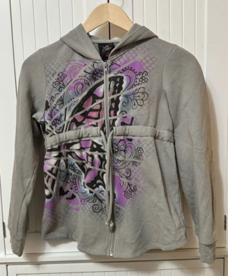 Self Esteem Butterfly Hoodie Full Zip Mid Drawstring Gray Junior Youth Size XL - Image 1 of 4