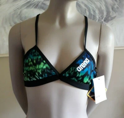 Nuevo con etiquetas Top de bikini triángulo multicolor Arena Training talla 28- Max Life, lazo trasero Foto 1 de 4
