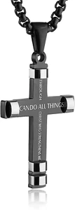 Philippians 4:13 Cross Pendant STRENGTH Bible Verse Stainless Steel Necklace 3 C - Picture 1 of 12