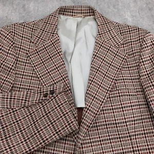 Unbranded Blazer Men 44L Rust Houndstooth Plaid Jacket 60s 70s Polyester VTG USA - Picture 1 of 13