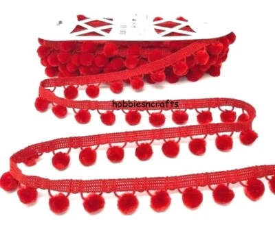 SIMPLICITY RED POM TRIM 1 METRE Luxury Velvet Feel 1.5 cm balls 3cm drop - Image 1 of 2