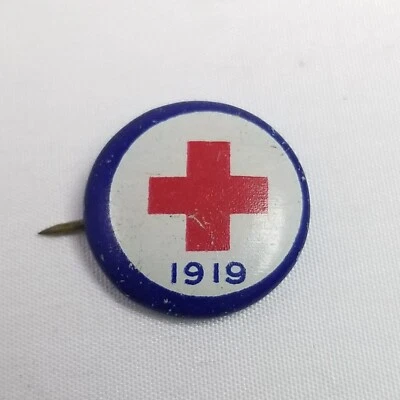 Antique 1919 American Red Cross ARC Enamel Button Lapel Pin Brooch, Coshocton OH - Image 1 of 4