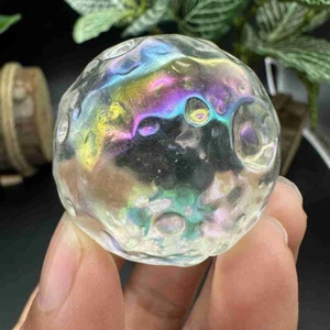 40mm Electroplate Smelting Quartz Carved Moon Quartz Crystal Reiki Sphere 1pc - Picture 1 of 16