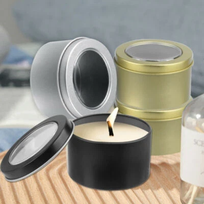 1/6/12Pcs Clear Window Container Kit 3.5oz Candle Tins Crafts Empty Round Jars - Image 1 of 4