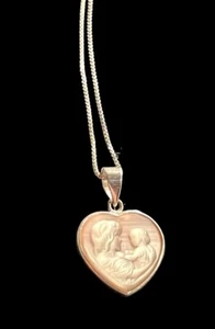 Davinci Mother & Child Cameo Pink Agate Sterling Necklace 925 Mothers Day! 15” - Picture 1 of 23