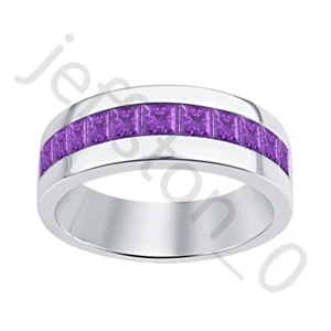 0.80 Ctw Lab Created Amethyst 14K White Gold Over Wedding Band Men's Ring - Picture 1 of 5